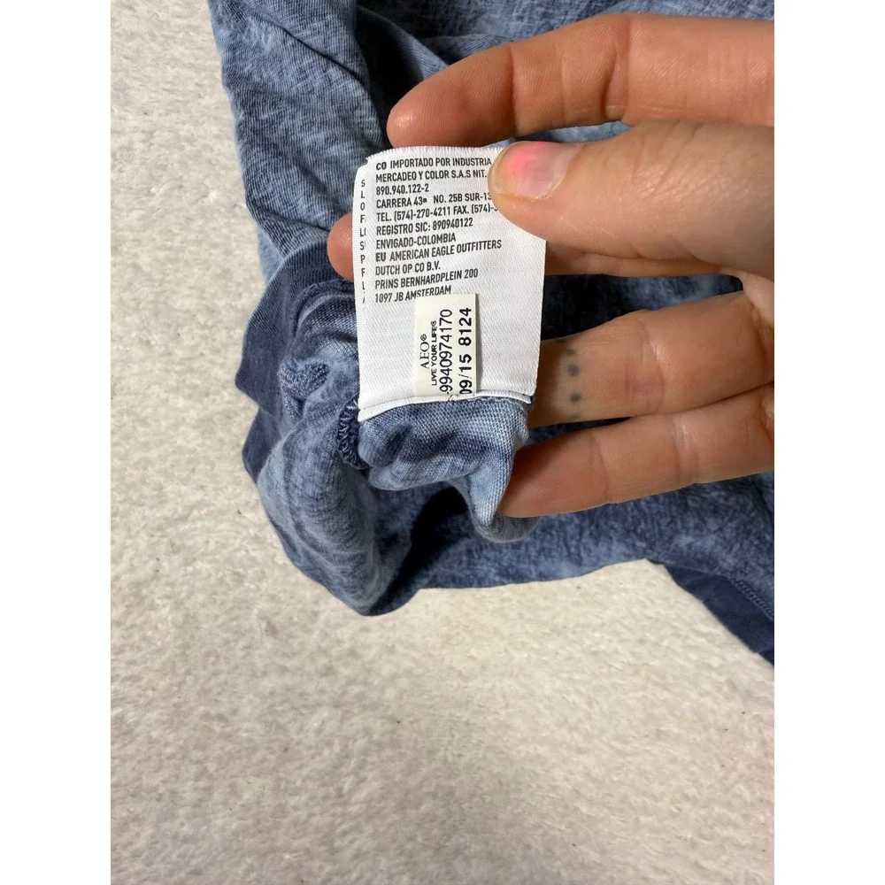 American Eagle T-Shirt Mens XXL Blue Tie Dye Acid Wash Cloud Print Tee